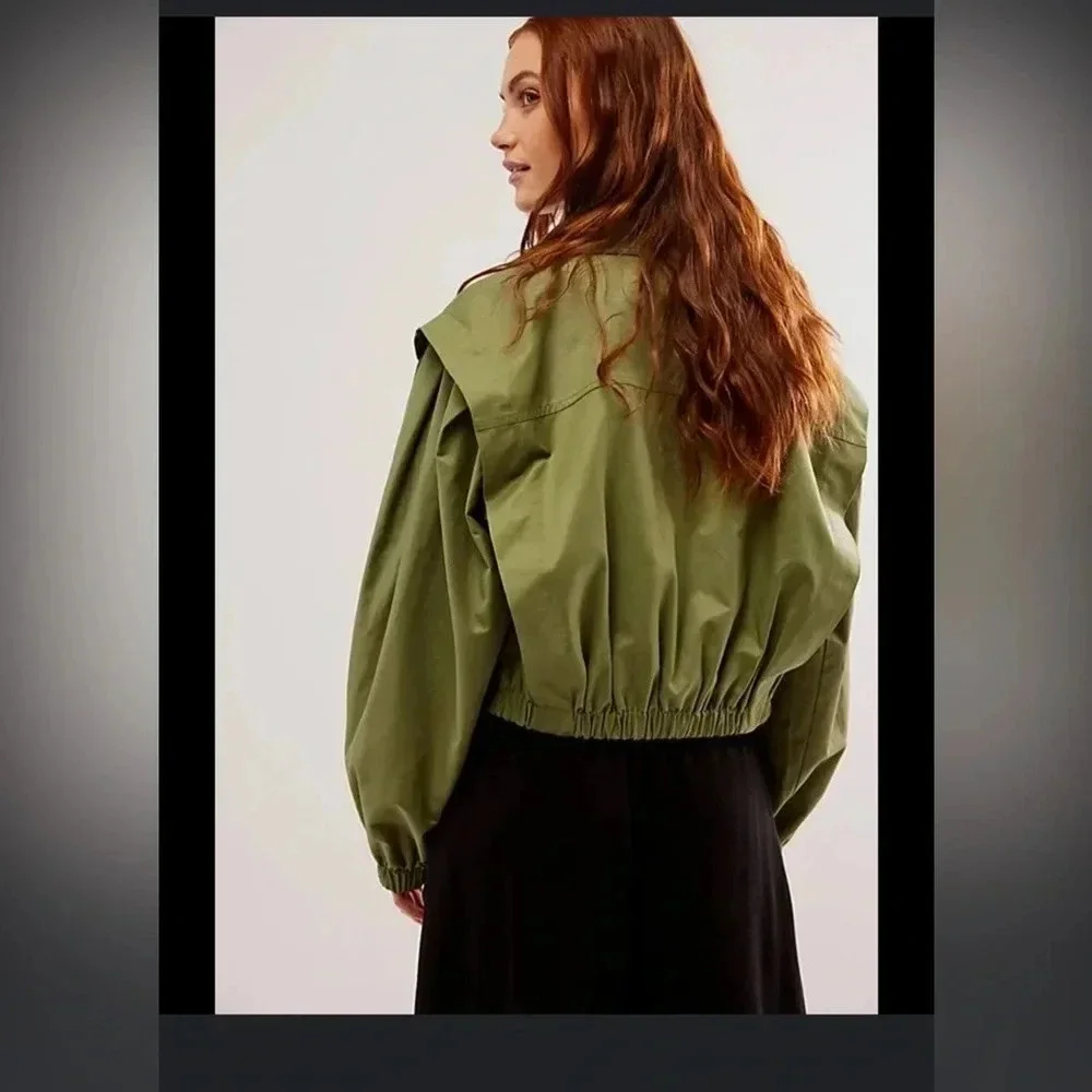 NWOT Free People Looking Glass Cropped Trench Coat in Loden color Small